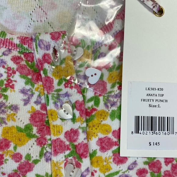 🎀 Floral Heart Button LS Hanley Top Large, Pink Yellow - Picture 4 of 12